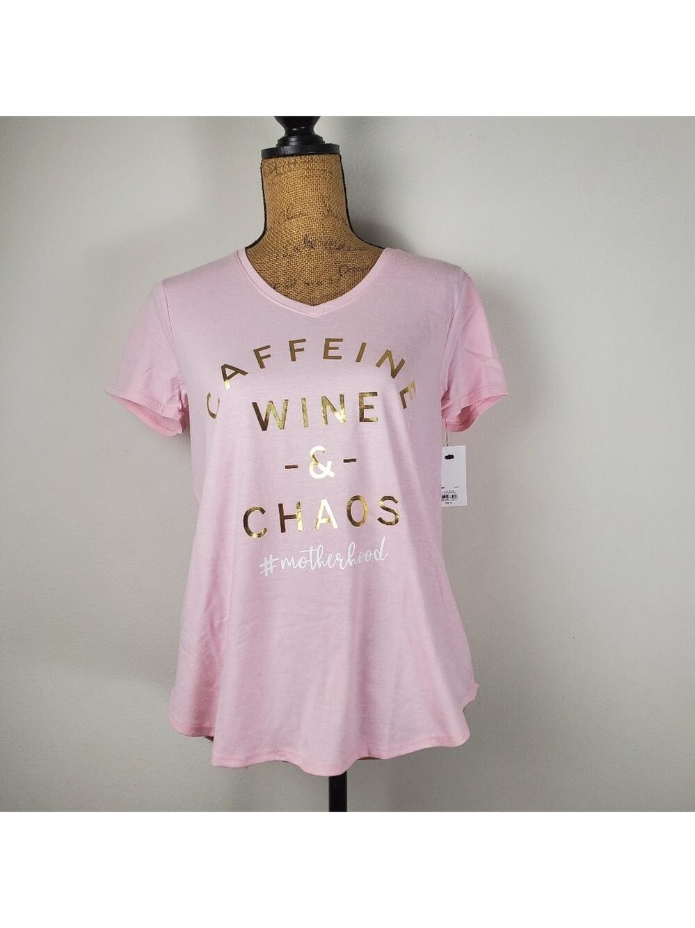 NEW Kohl's Celebrate Together T Shirt Caffine Wine & Chaos #Motherhood Baby Pink